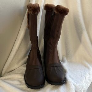 Trotters Brown Faux-Fur Trim Winter Rain Boots